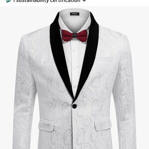 Men's White Paisley Blazer with Black Lapel